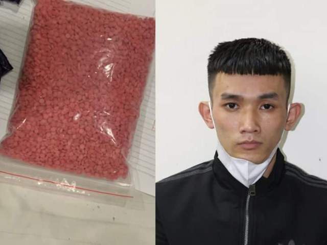 Đối tượng Thân Trọng Ba cùng hơn 8.000 viên ma túy tổng hợp dạng hồng phiến bị bắt giữ (Ảnh: CAQB).