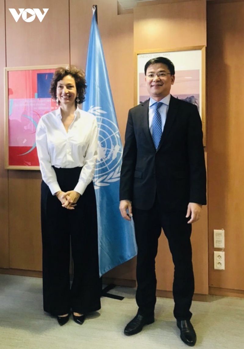 Bà Audrey Azoulay tiếp Thứ trưởng Phạm Quang Hiệu