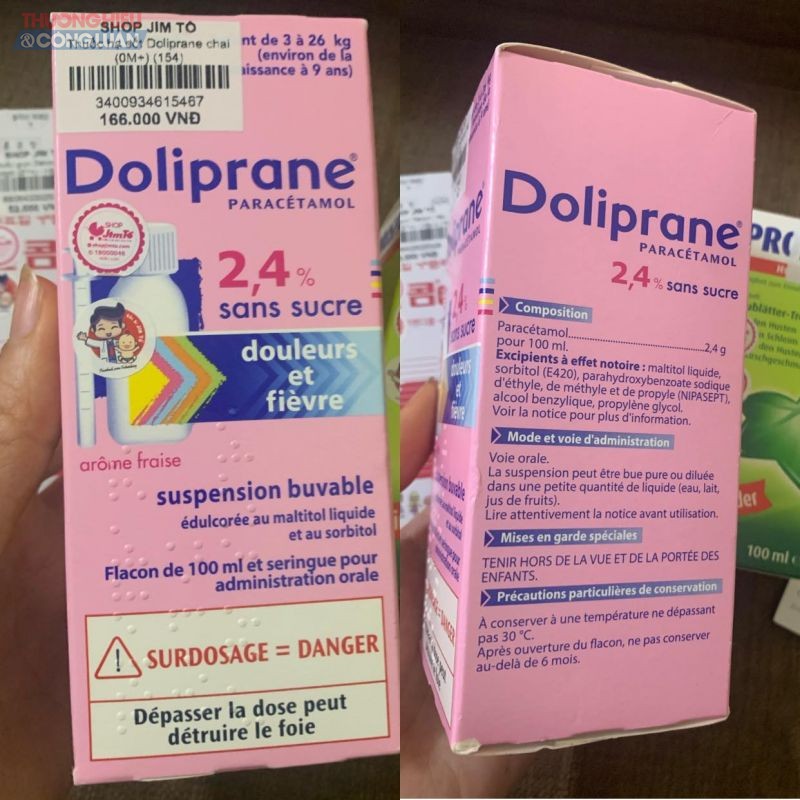 Thuốc hạ sốt Doliprane Paracétamol 2.4% lọ 100ml đang được bày bán tại các cửa hàng trong chuỗi shop Jim Tồ