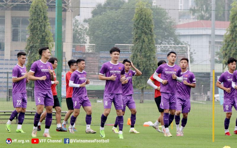 Các cầu thủ U23 Việt Nam hào hứng tập luyện (Ảnh: VFF)