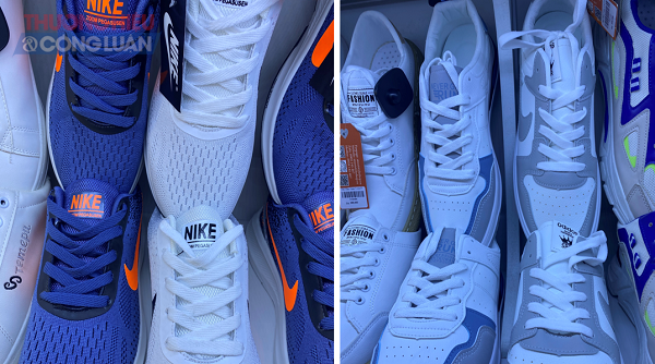 Giày có logo của thương hiệu nổi tiếng Nike, Adidas… nhưng lại được nhân viên của cửa hàng giày Street Style giới thiệu là hàng công ty, không phải hàng chính hãng