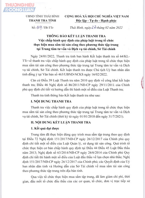 Thanh tra tỉnh Thái Bình đề xuất kiểm điểm trách nhiệm của tập thể, cá nhân để xảy ra vi phạm nêu tại kết luận