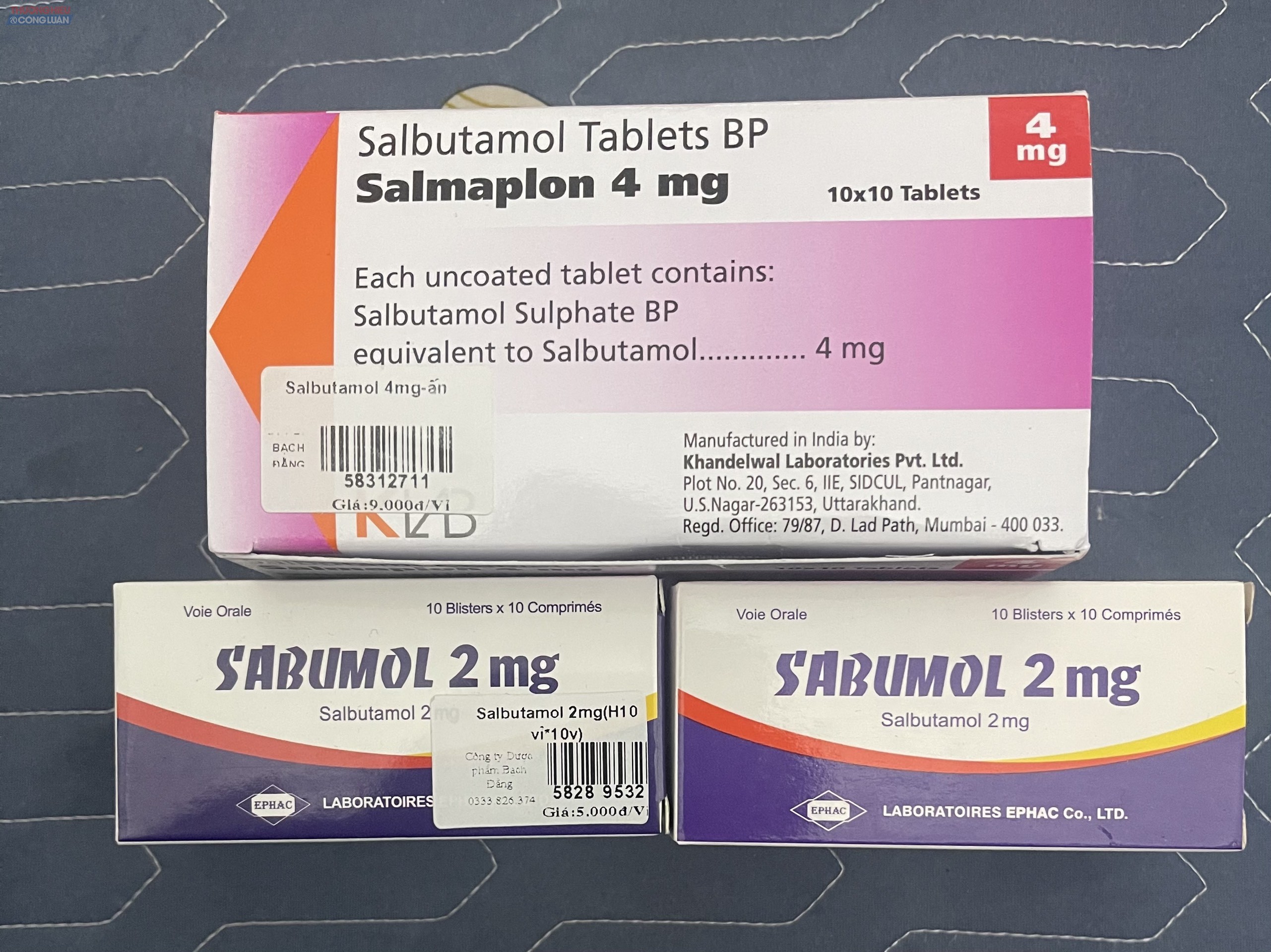 Thuốc chứa thành phần Salbutamol được mua tại 3 hiệu thuốc thuộc Công ty TNHH Dược phẩm Bạch Đằng toàn tiếng nước ngoài, trên bao bì không có số đăng ký, không có tem nhãn phụ bằng tiếng Việt?