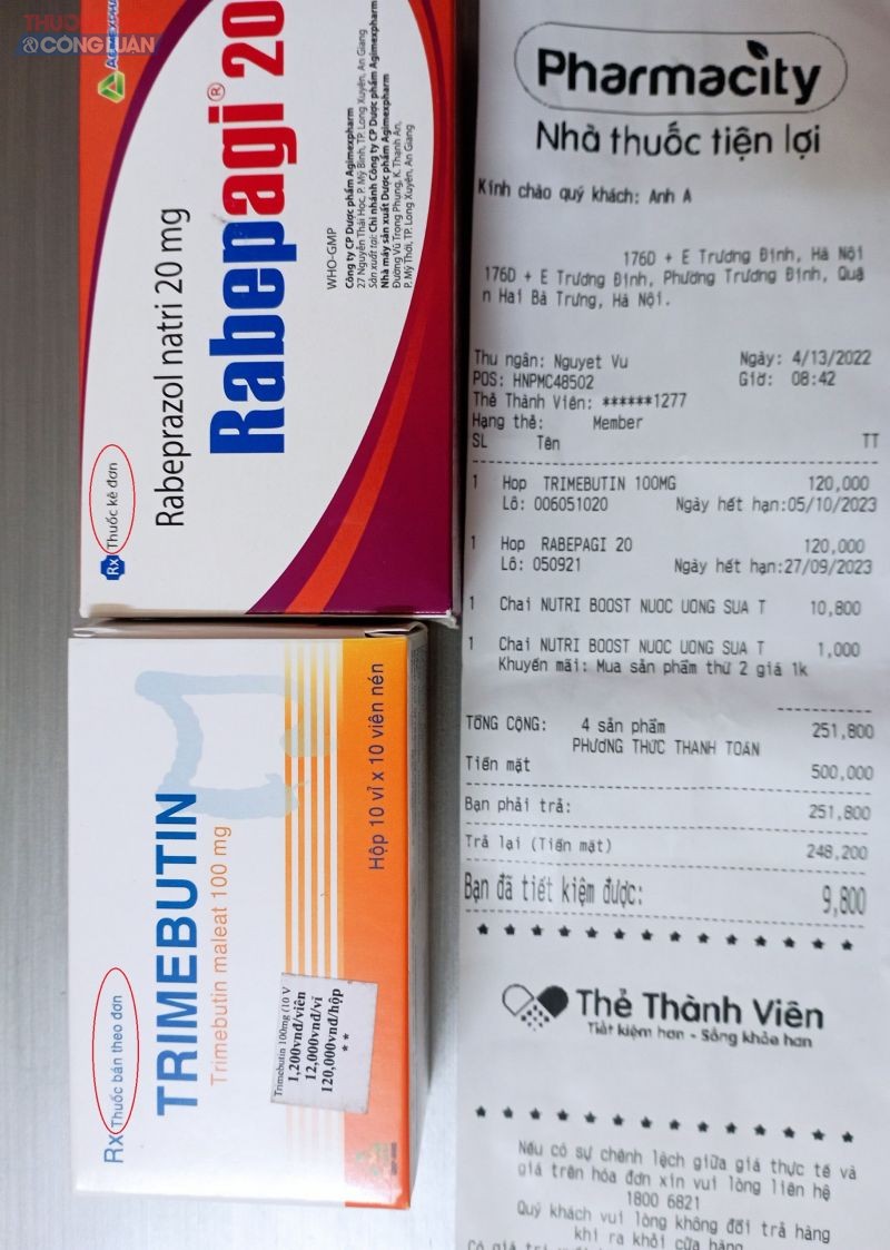 Thuốc Trimebutin 100 mg và thuốc Rabepagi 20 mg - loại thuốc nằm trong danh mục kê đơn theo quy định.