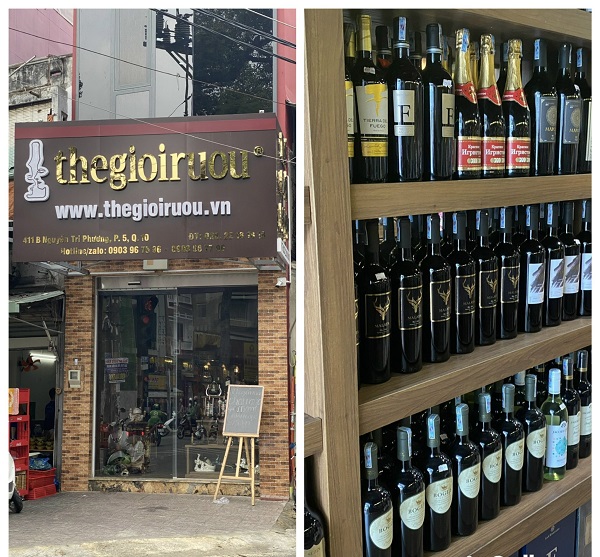 cửa hàng Thế giới rượu (địa chỉ: 411B Nguyễn Tri Phương, P.5, Q.10)