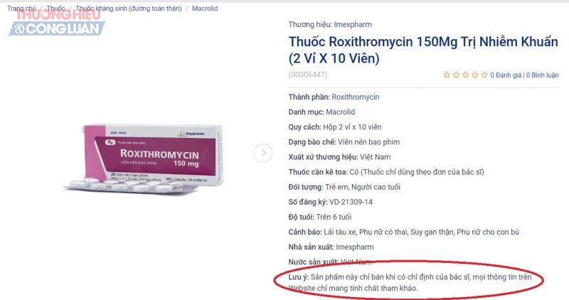 Tại một số website của các nhà thuốc lớn khuyến cáo “Sản phẩm này chỉ bán khi có chỉ định của bác sỹ…”