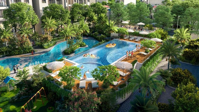 Không gian xanh mát đậm chất resort nhiệt đới là đặc trưng của dự án Feliz Homes