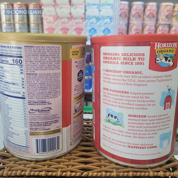 Các loại sữa hộp có tên Meiji, Enfagrow Premium, Horizon Organic tại cửa hàng “Đồ sơ sinh Ếch Cốm” không có tem, nhãn phụ bằng tiếng Việt