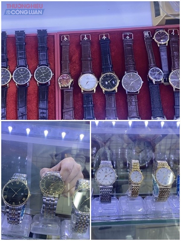 Đồng hồ “nhái” hàng hiệu được được bày bán công khai tại các cửa hàng đồng hồ Ngọc Hân, đồng hồ Phương,  đồng hồ Thiên phú, tại 18-20-22 đường Nguyễn Oanh, phường 7, quận Gò Vấp). Ảnh Phong Vân