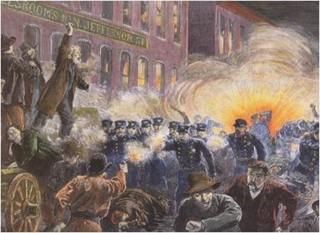 Tranh mô tả cuộc đấu tranh của công nhân tại thành phố công nghiệp Chicago ngày 1/5/1886. (Nguồn: VTC News)