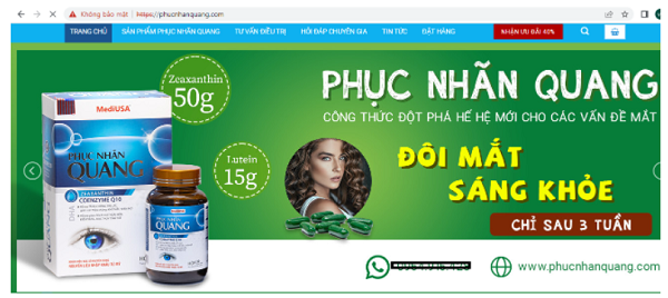 Sản phẩm Phục Nhãn Quang quảng cáo trên website https://phucnhanquang.com (Ảnh chụp mang hình)