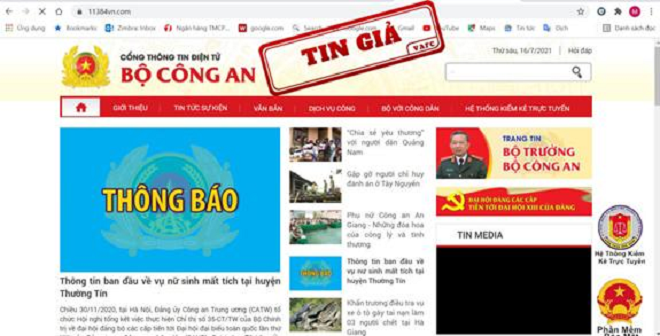 Cảnh báo giả mạo website của Bộ Công an để lừa đảo