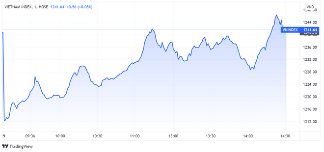 VN-Index hồi phục mạnh sau khi bị bán tháo đầu phiên. Đồ thị: TradingView.