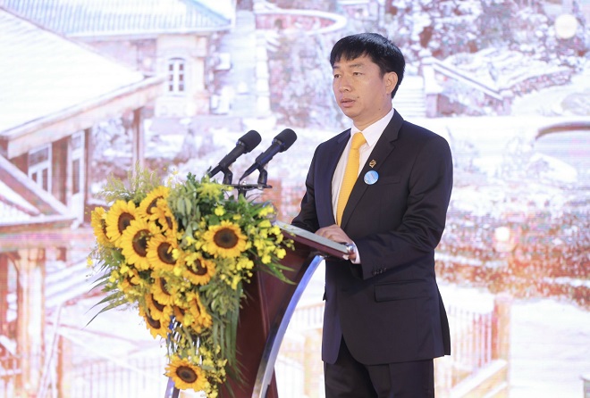 Chủ tịch Sun Group vùng thủ đô, Nguyễn Quang Huy phát biểu tại buổi lễ
