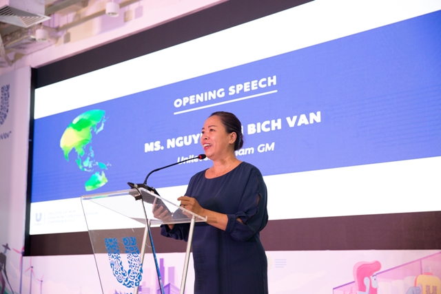 Bà Nguyễn Thị Bích Vân, chủ tịch Unilever Việt Nam phát biểu