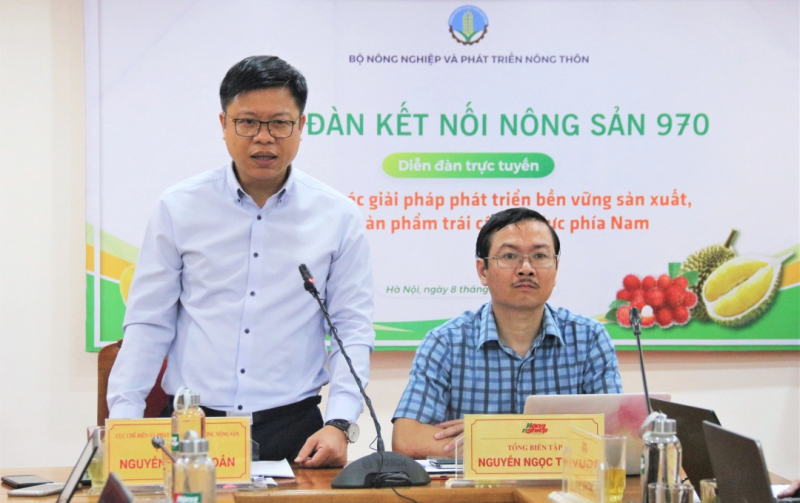 Cục trưởng Cục Chế biến và Phát triển thị trường nông sản, ông Nguyễn Quốc Toản phát biểu tại điểm cầu báo Nông nghiệp Việt Nam