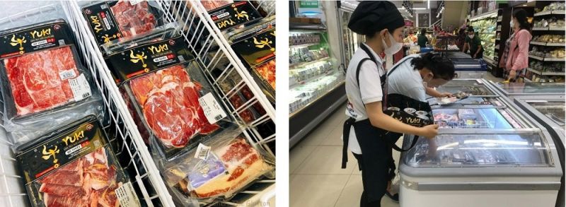 Sản phẩm bò tuyết Yuki nhập khẩu từ Nhật hiện đang được bày bán tại các siêu thị lớn. Ảnh: Vilico