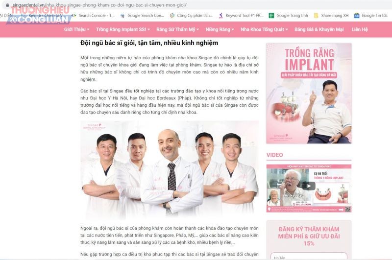 Đội ngũ bác sỹ được quảng cáo, giới thiệu tại website https://singaedental.vn/ của Phòng khám Nha hoa Singae.
