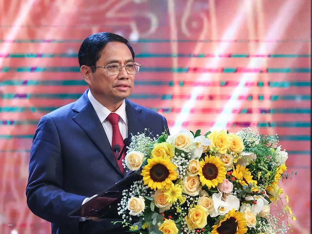 Thủ tướng Chính phủ Phạm Minh Chính: Giải thưởng hôm nay được dành để tôn vinh những giá trị cao quý của những người làm báo. Ảnh VGP/Nhật Bắc