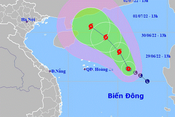 Vị trí và dự báo hướng di chuyển của áp thấp nhiệt đới (Nguồn: Trung tâm Dự báo khí tượng thuỷ văn quốc gia)