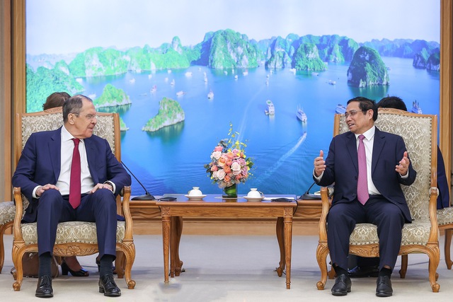 Thủ tướng Phạm Minh Chính khẳng định Chính phủ Việt Nam luôn coi trọng quan hệ Đối tác chiến lược toàn diện với Nga. Ảnh VGP/Nhật Bắc
