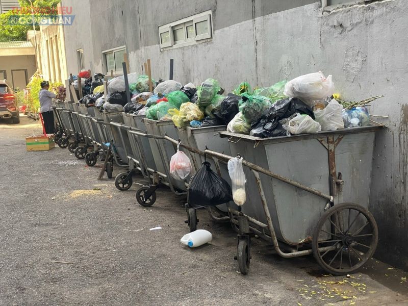 Đây là nơi tập kết rác của cư dân Mỹ Sơn Tower, cư dân sẽ phải tự mang rác xuống rồi để tại đây.