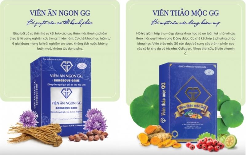 Hình ảnh Viên ăn ngon GG (Gorgeous Gain) và Viên thảo mộc GG (Ảnh suckhoedoisong.vn