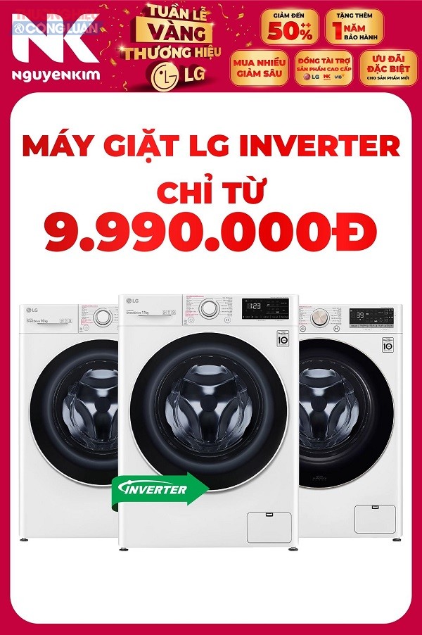 Tuần lễ vàng - máy giặt LG inverterchir từ 9.990.000 đồng tại điện máy Nguyễn Kim
