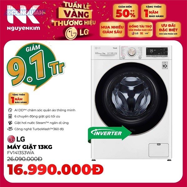 Máy giặt thế hệ mới giảm đậm sâu tại “Tuần lễ vàng - Thương hiệu LG”