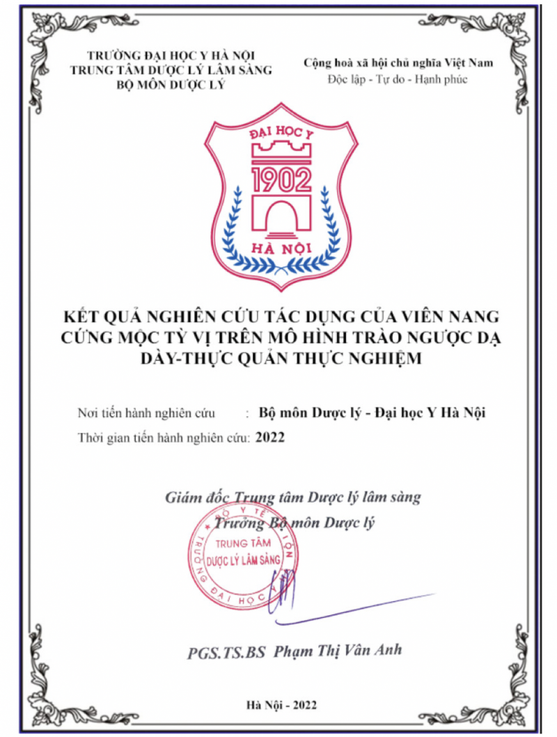 Kết quả nghiên cứu của các chuyên gia đầu ngành ĐH Y Hà Nội đối với sản phẩm Mộc Tỳ Vị Kết quả nghiên cứu của các chuyên gia đầu ngành ĐH Y Hà Nội đối với sản phẩm Mộc Tỳ Vị