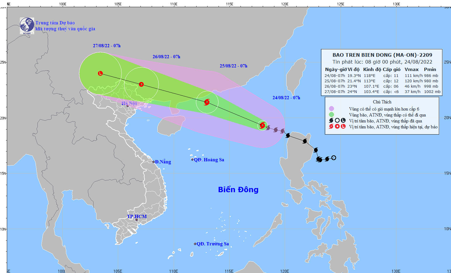 Bán kính gió mạnh cấp 6, giật cấp 8 khoảng 170 km tính từ tâm bão