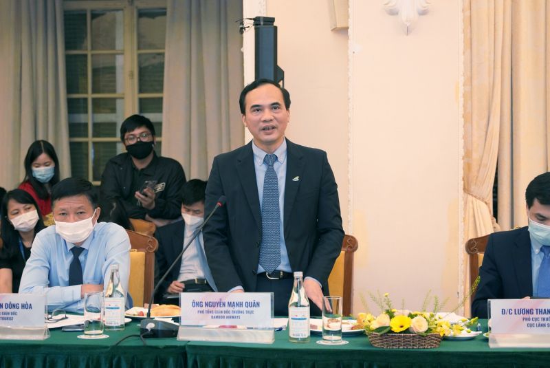 Phó Tổng giám đốc Thường trực hãng hàng không Bamboo Airways Nguyễn Mạnh Quân phát biểu trong khuôn khổ sự kiện