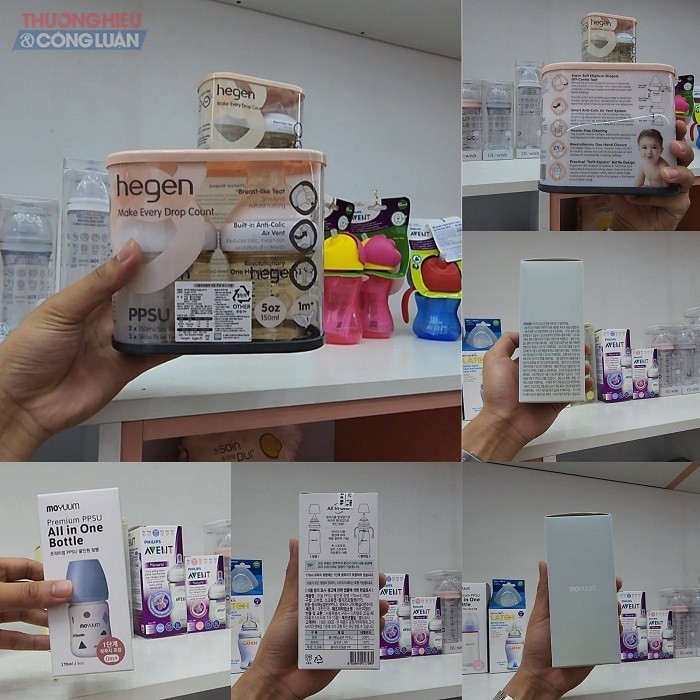 Một số sản phẩm bình sữa không rõ nguồn gốc tại cửa hàng Cartoon’s Baby số 36 Trần Đăng Ninh (Cầu Giấy, Hà Nội). Ảnh: Tuấn Quang.