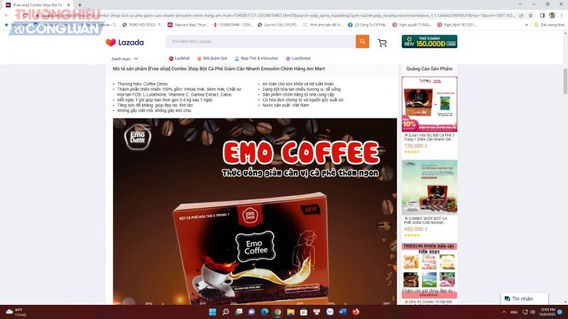 Sản phẩm Emo Coffee được rao bán trên mạng internet với những lời giới thiệu có cánh