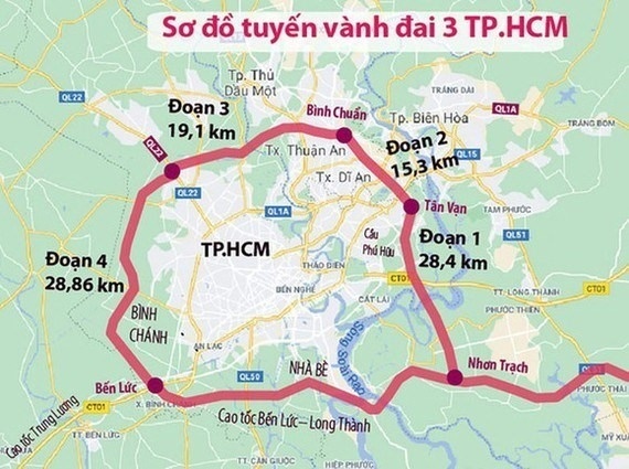 Sơ đồ hướng tuyến dự án đường Vành đai 3 TP. Hồ Chí Minh