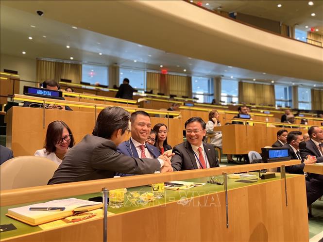Đoàn Việt Nam tham dự phiên họp bỏ phiếu và công bố kết quả thành viên Hội đồng Nhân quyền Liên Hợp Quốc. Ảnh: TTXVN