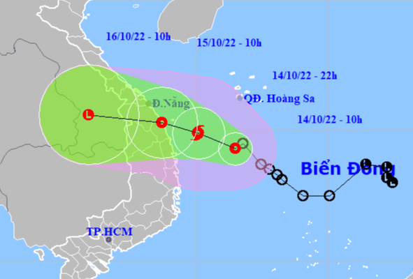 Vị trí và dự báo huớng di chuyển của bão số 5. nguồn Trung tâm Dự báo KTTV quốc gia