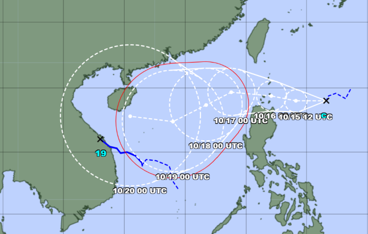 Dự báo đường đi cơn bão của cơ quan khí tượng Nhật Bản.