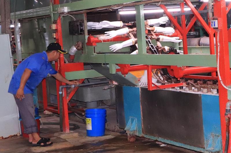 Doanh nghiệp tư nhân đầu tư nhiều vào máy móc, nhà xưởng để tăng năng suất. Sản xuất găng tay cao su tại Công ty Nam Long