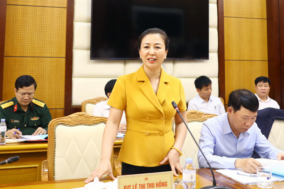 Bà Lê Thị Thu Hồng phát biểu tại buổi làm việc