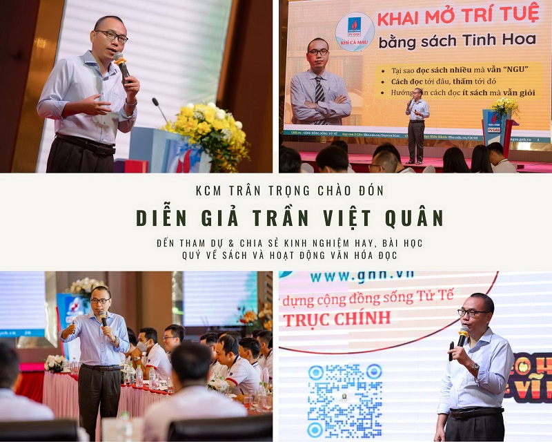 Diễn giả Trần Việt Quân đã có bài chia sẻ “Khai mở trí tuệ bằng Sách tinh hoa” tại Diễn đàn Văn hóa đọc của KCM
