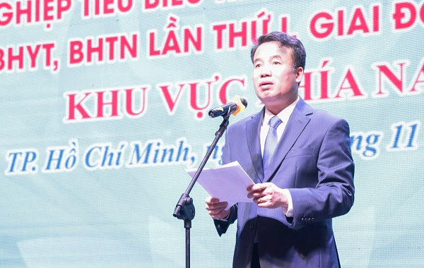 Tổng Giám đốc Bảo hiểm xã hội Việt Nam Nguyễn Thế Mạnh phát biểu tại buổi Lễ