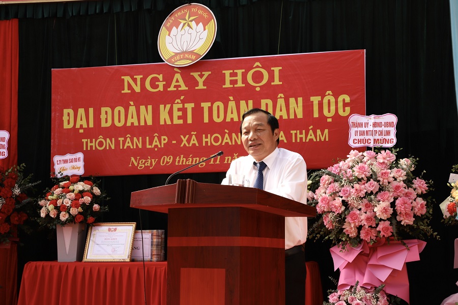 Phó Bí thư Thường trực Tỉnh uỷ Hải Dương phát biểu tại Ngày hội Đại đoàn kết thôn Tân Lập