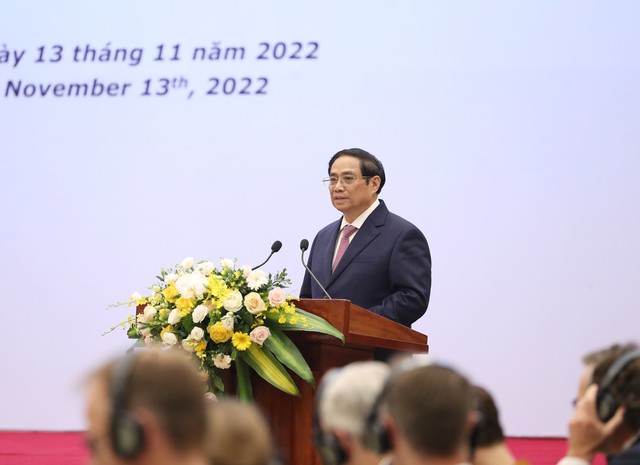 Theo Thủ tướng Phạm Minh Chính, kết quả hợp tác kinh tế giữa hai bên những năm qua là đáng khích lệ nhưng vẫn chưa tương xứng với tiềm năng. Ảnh VGP/Nhật Bắc