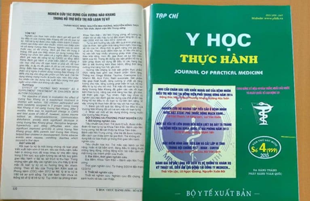 Tạp chí Y học thực hành xuất bản năm 2015 công bố kết quả nghiên cứu Vương Não Khang cho thấy sản phẩm giúp cải thiện chứng tự kỷ