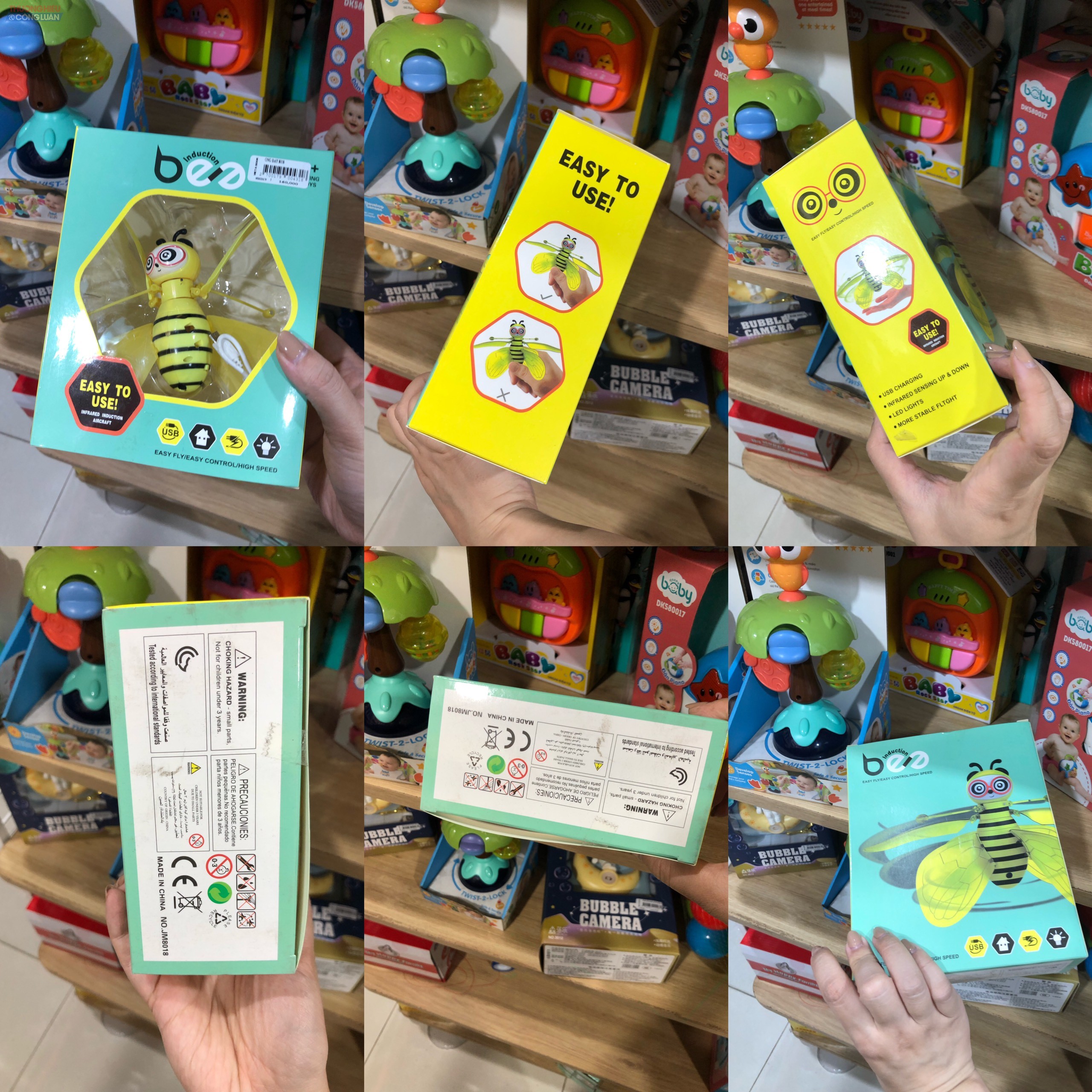 Nhiều sản phẩm đồ chơi dành cho trẻ nhỏ hoàn toàn không có bất cứ thông tin hay tem nhãn phụ bằng tiếng Việt được bày bán tại cơ sở Hàm Nghi