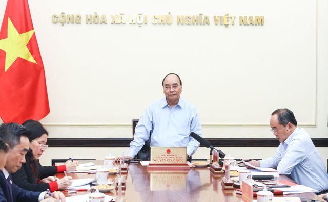 Chủ tịch nước Nguyễn Xuân Phúc phát biểu tại buổi làm việc. Ảnh VPCTN