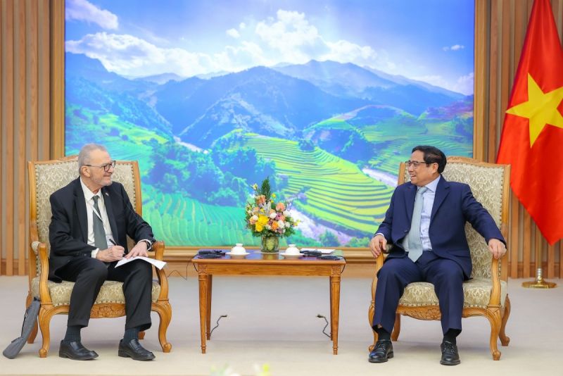Thủ tướng Phạm Minh Chính đánh giá cao và cảm ơn vai trò và hoạt động tích cực của USABC và Đại sứ Michael Michalak trong việc thúc đẩy quan hệ thương mại - đầu tư Việt Nam - Hoa Kỳ. Ảnh VGP/Nhật Bắc
