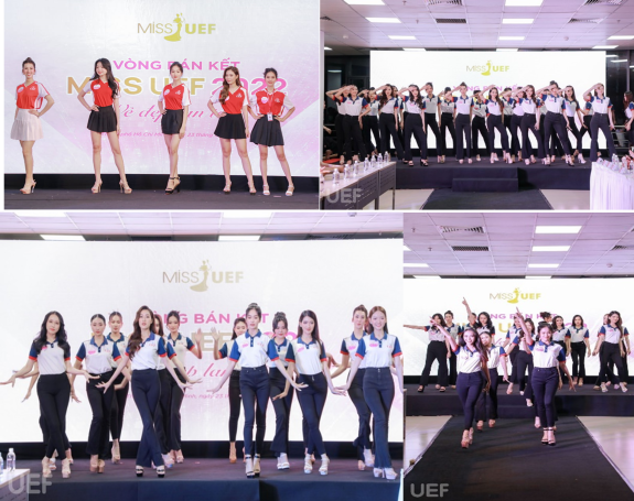 Phần thi đồng diễn vô cùng sôi động của 40 thí sinh với đồng phục UEF tại vòng Bán kết Miss UEF 2022