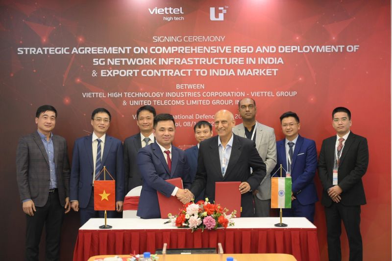 Viettel High Tech và United Telecoms Limited Group của Ấn Độ ký kết thỏa thuận hợp tác triển khai thử nghiệm mạng 5G tại Ấn Độ. Ảnh VGP/Hiền Minh